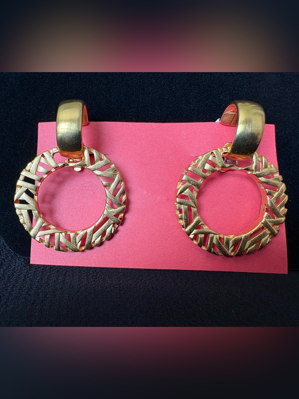 Vintage Anne Klein 1980s Gold Tone Door Knocker Clip-On Earrings